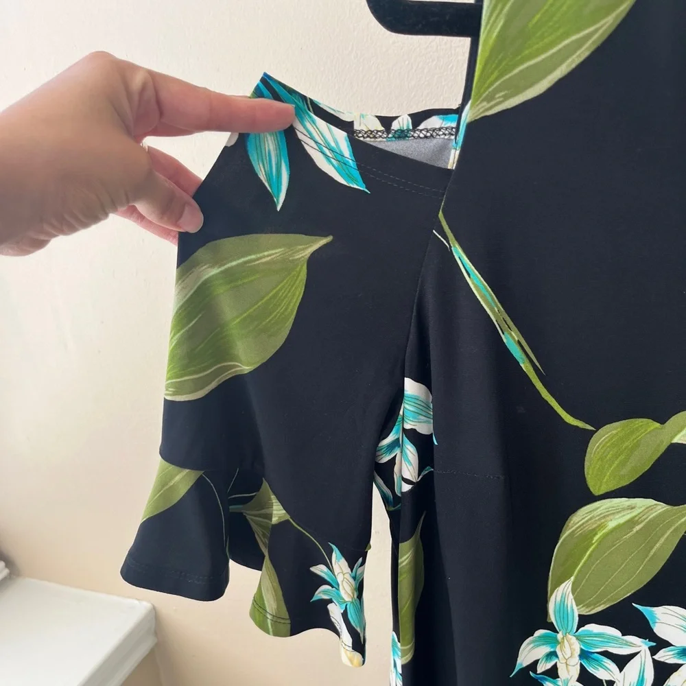 Tommy Hilfiger Black Floral Cold-Shoulder Dress- Size 14 - Picture 4 of 7